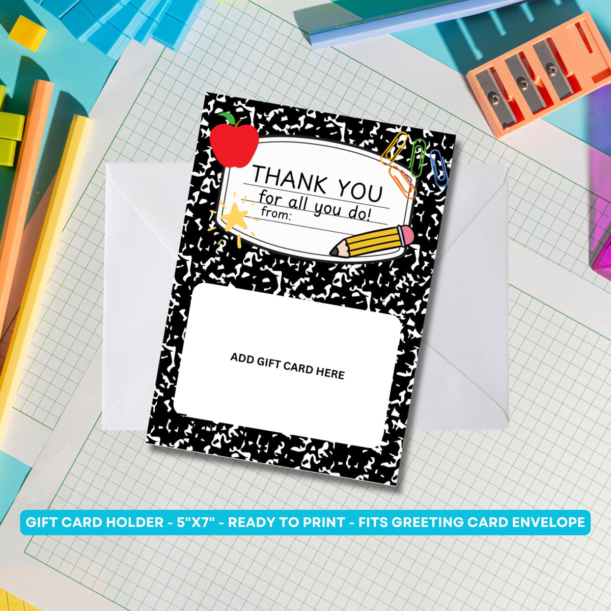 Teacher Appreciation Card Holder - End of Year - Back To School - Teacher Gift -Thank You - School - Faculty - Staff - Principal - Notebook
