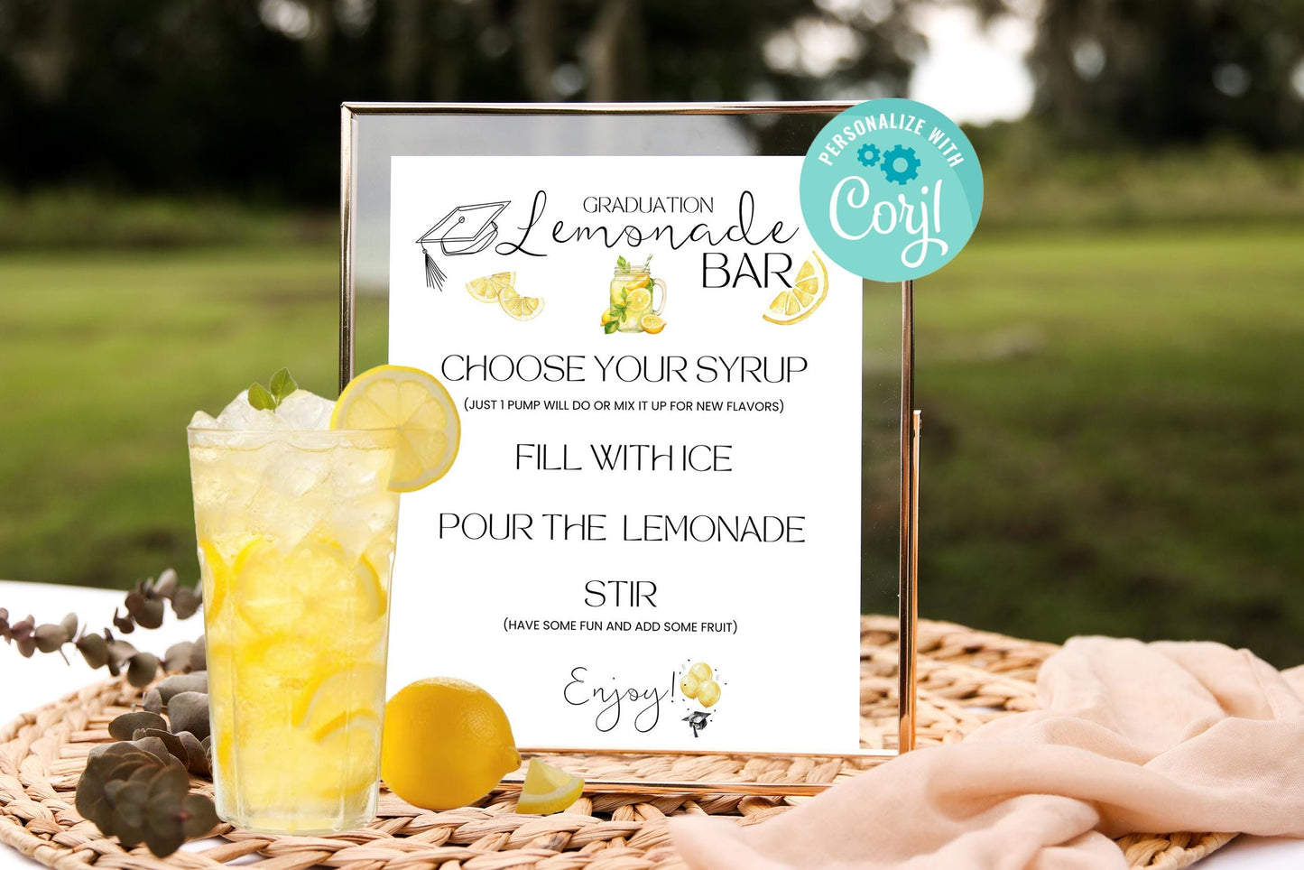 GRADUATION LEMONADE BAR Sign - Drink Station - Bar Menu -Dessert Table-Treat Table Sign -Printable- Grad Party Decor - Lemonade Instructions