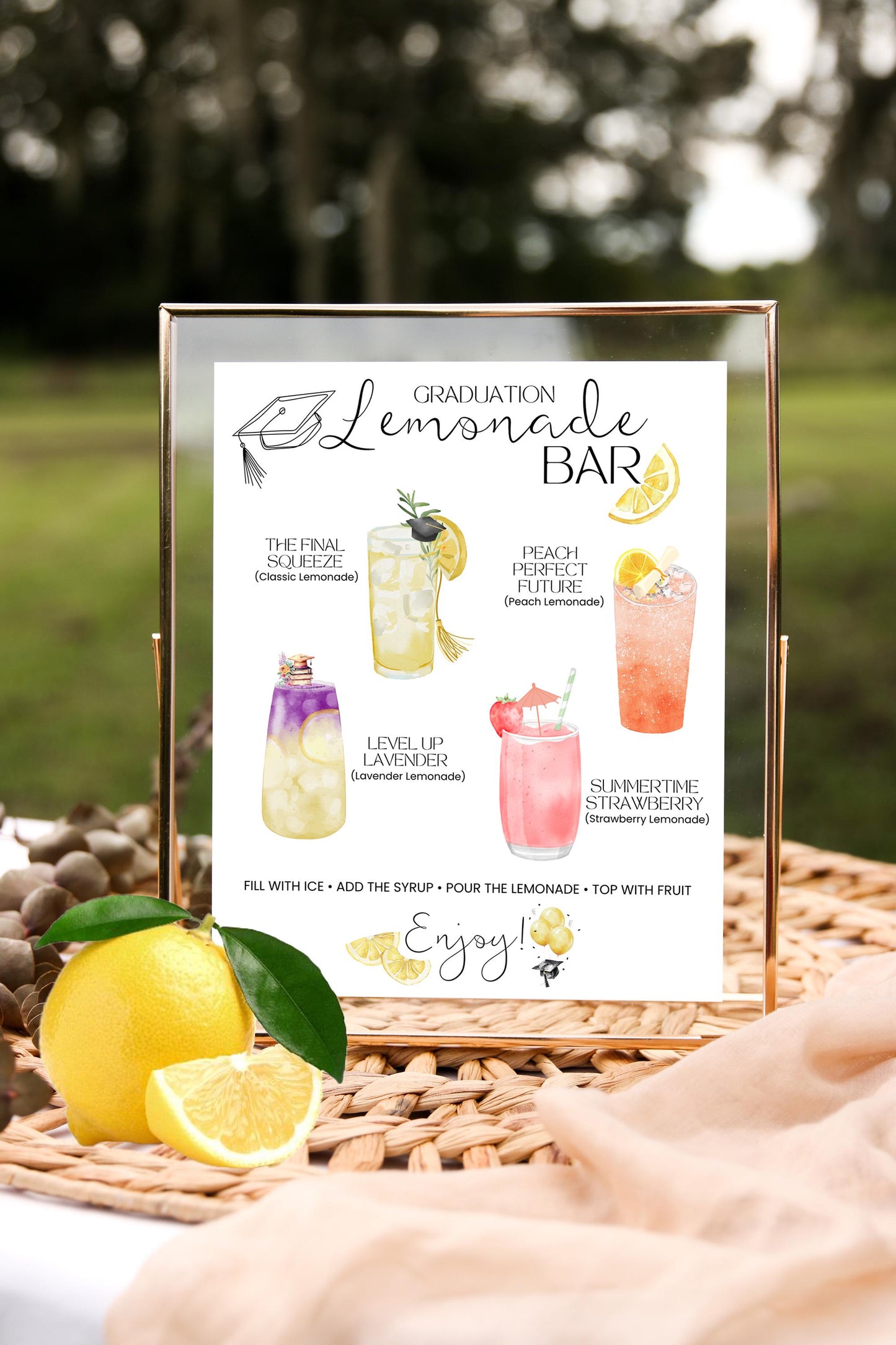 GRADUATION LEMONADE BAR Sign - Drink Station - Bar Menu - Dessert Table - Treat Table Sign - Printable - Grad Party Decor - Lemonade Stand