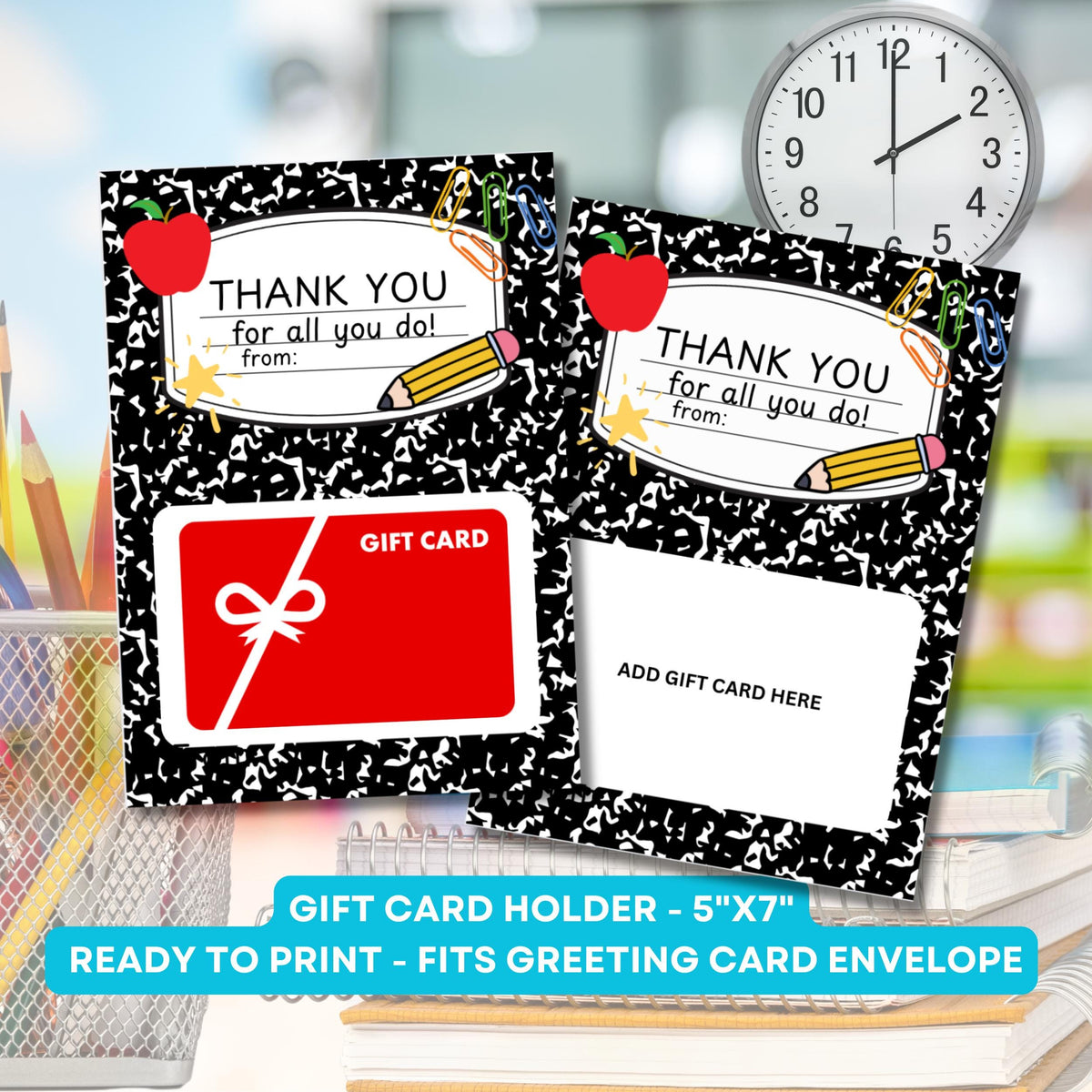 Teacher Appreciation Card Holder - End of Year - Back To School - Teacher Gift -Thank You - School - Faculty - Staff - Principal - Notebook