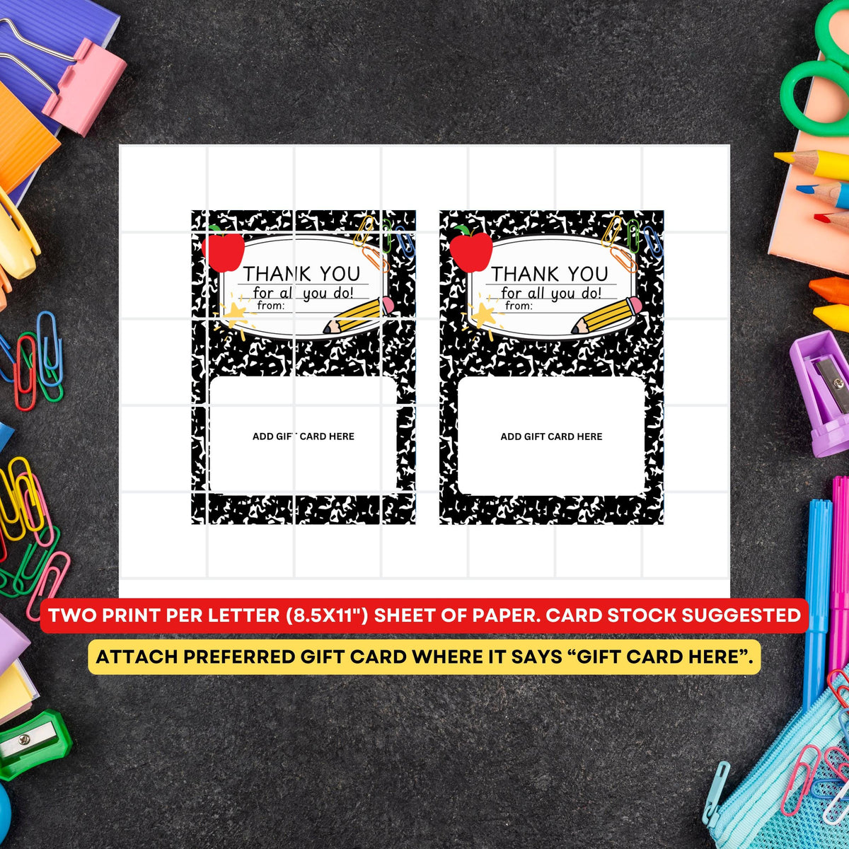 Teacher Appreciation Card Holder - End of Year - Back To School - Teacher Gift -Thank You - School - Faculty - Staff - Principal - Notebook
