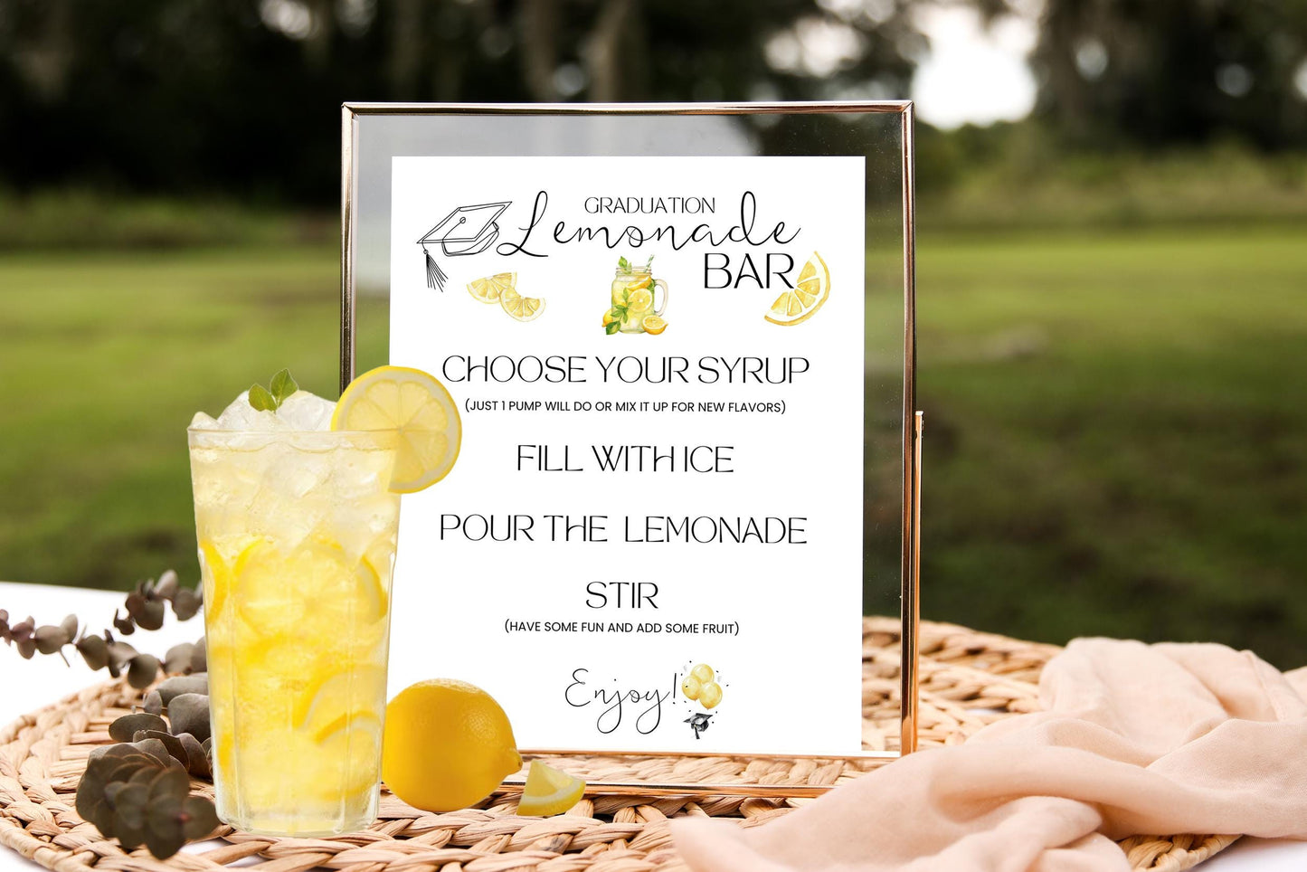 GRADUATION LEMONADE BAR Sign - Drink Station - Bar Menu -Dessert Table-Treat Table Sign -Printable- Grad Party Decor - Lemonade Instructions