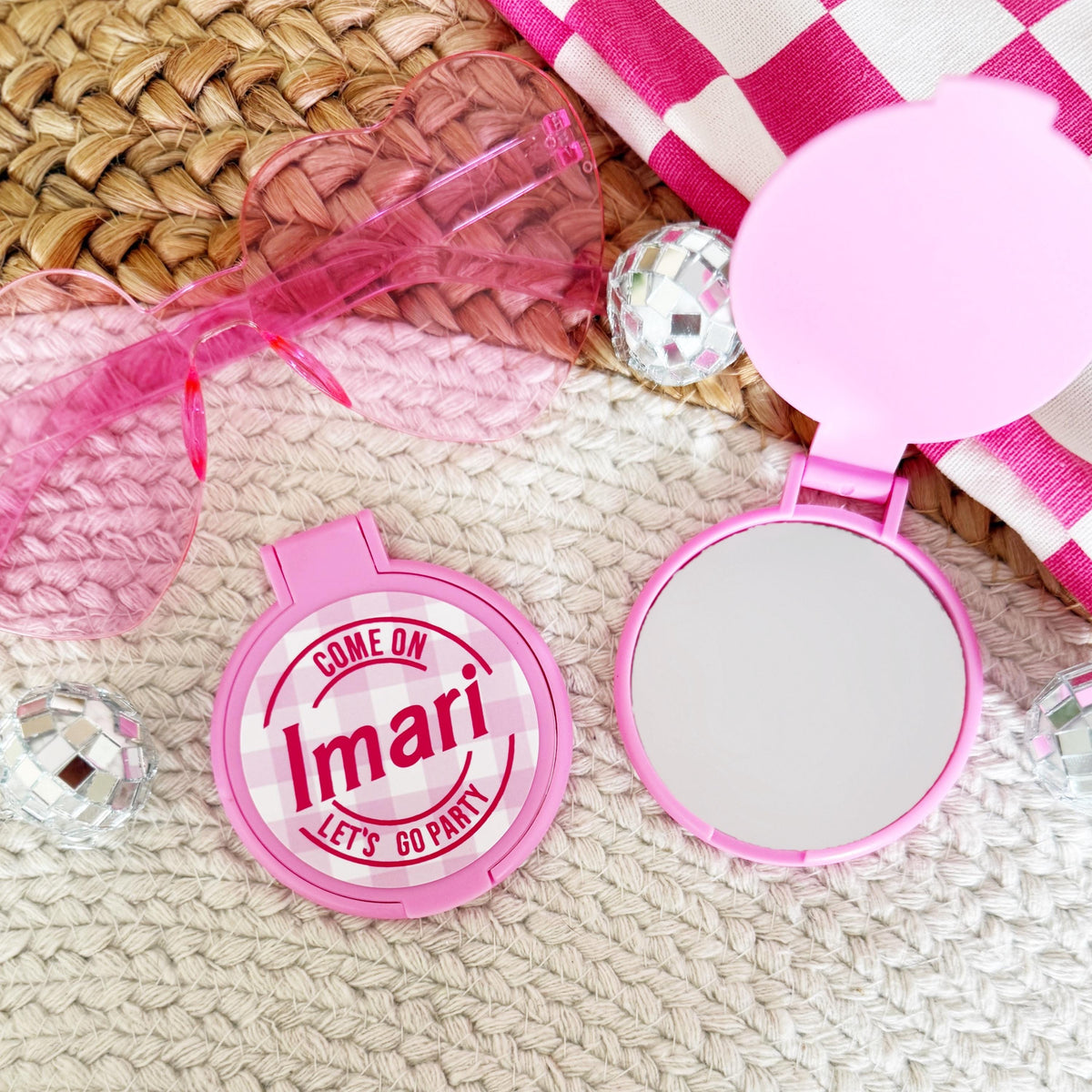 Lets Go Party Compact Mirror Favors - Come on lets go Party - Baby Doll Party Favors - Doll Party - Pink Party Mirror Favors