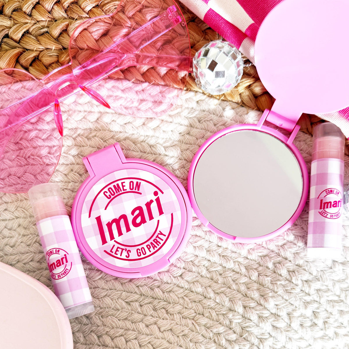 Lets Go Party Compact Mirror Favors - Come on lets go Party - Baby Doll Party Favors - Doll Party - Pink Party Mirror Favors