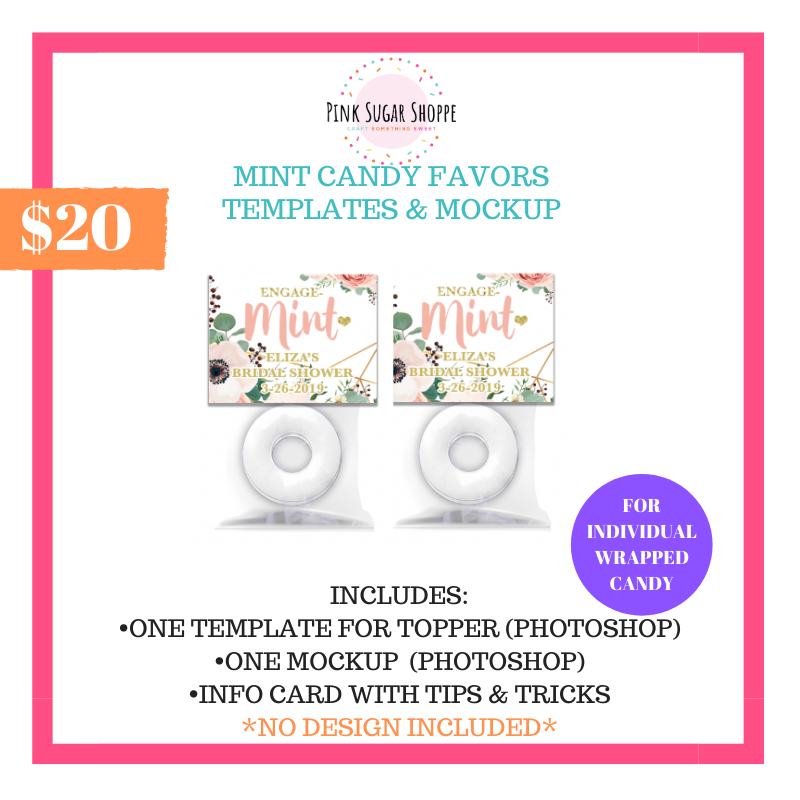 PINK SUGAR SHOPPE MINT CANDY FAVORS TEMPLATE AND MOCKUP