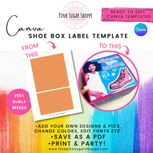 Load image into Gallery viewer, PINK SUGAR SHOE BOX LABEL TEMPLATE CANVA

