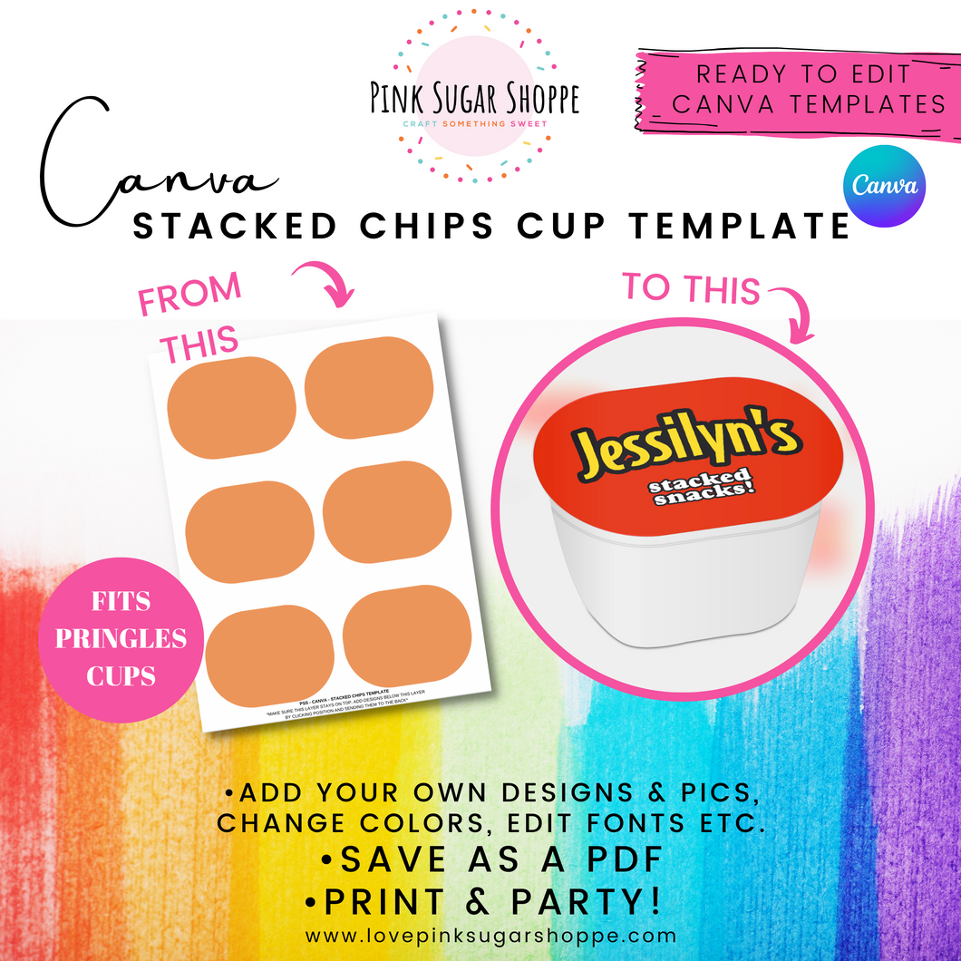 PINK SUGAR SHOPPE STACKED CHIPS CUP LABEL TEMPLATE
