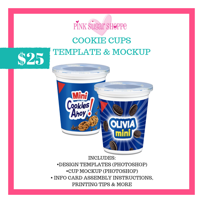 PINK SUGAR SHOPPE COOKIE CUP LABEL TEMPLATE & MOCKUP