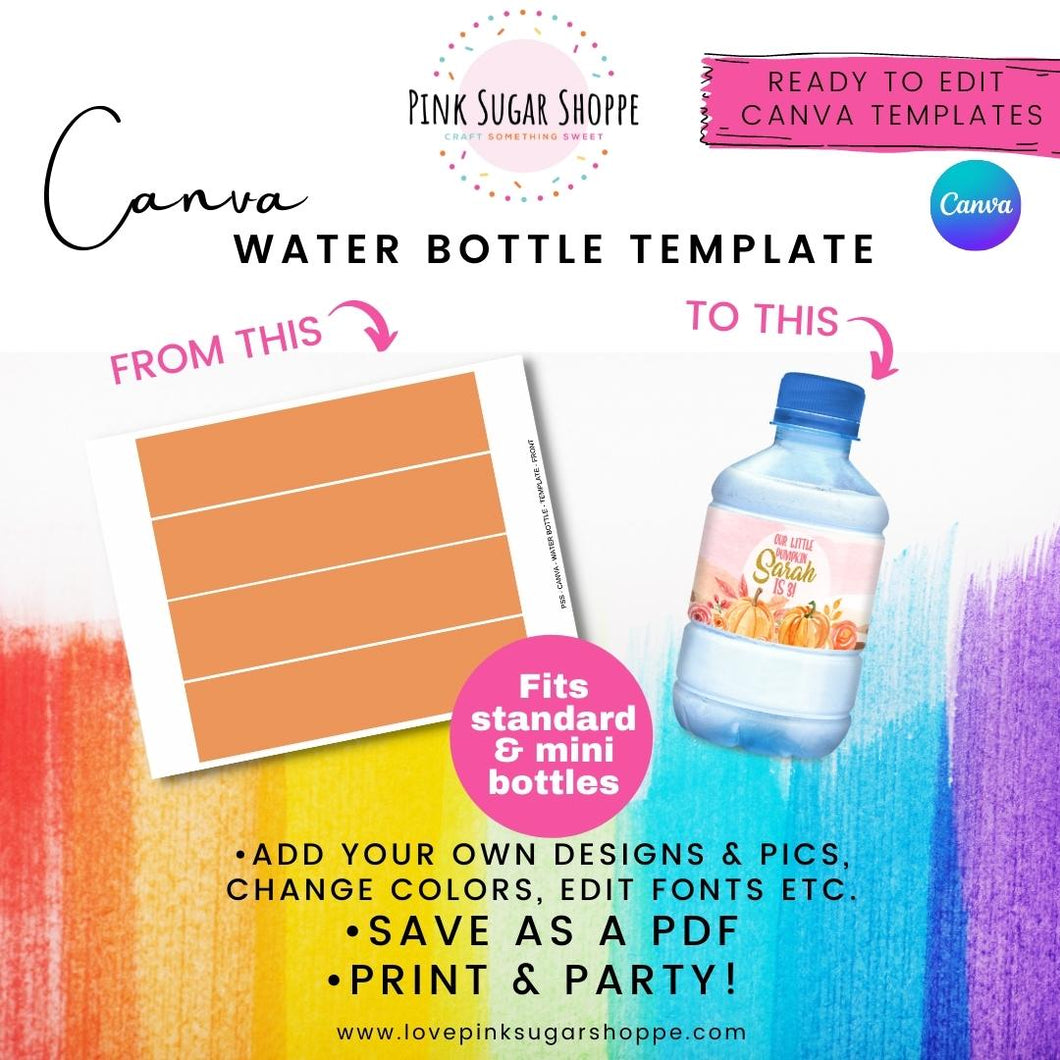 PINK SUGAR SHOPPE CANVA WATER BOTTLE LABEL TEMPLATE