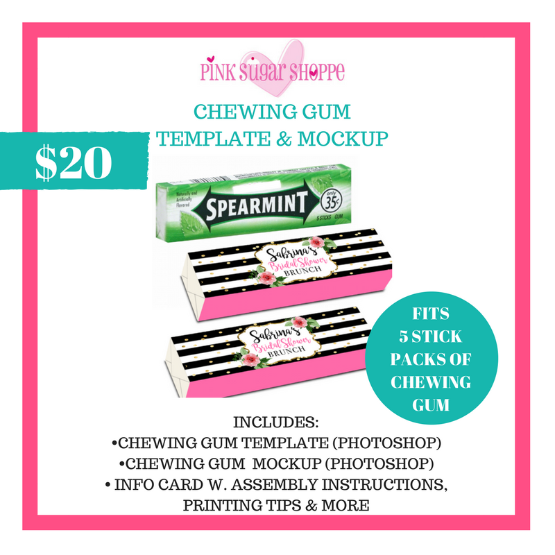 PINK SUGAR SHOPPE CHEWING GUM TEMPLATE AND MOCKUP