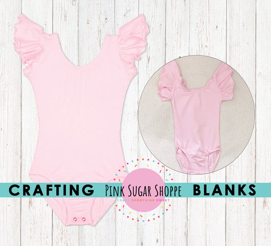 BLANK Ruffle Sleeve Leotards - PSS Crafting Blanks - Baby Pink - Flutter Sleeve - Leotard with Snaps - Girls - Dancewear - Ballet