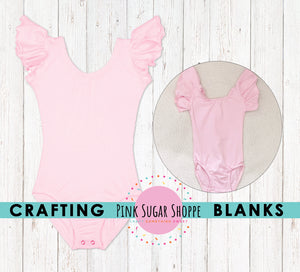 BLANK Ruffle Sleeve Leotards - PSS Crafting Blanks - Baby Pink - Flutter Sleeve - Leotard with Snaps - Girls - Dancewear - Ballet