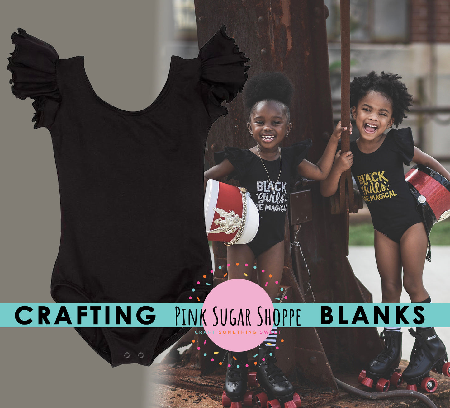 BLANK Ruffle Sleeve Leotards - PSS Crafting Blanks - BLACK - Flutter Sleeve - Leotard with Snaps - Girls - Dancewear - Ballet