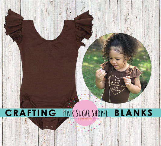BLANK Ruffle Sleeve Leotards - PSS Crafting Blanks - BROWN - Chocolate - Flutter Sleeve - Leotard with Snaps - Girls - Dancewear - Ballet
