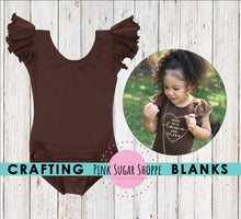 Load image into Gallery viewer, BLANK Ruffle Sleeve Leotards - PSS Crafting Blanks - BROWN - Chocolate - Flutter Sleeve - Leotard with Snaps - Girls - Dancewear - Ballet
