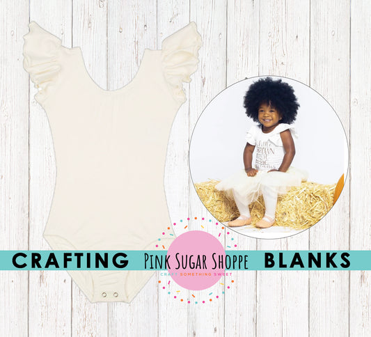 BLANK Ruffle Sleeve Leotards - PSS Crafting Blanks - CREAM - Ivory - Flutter Sleeve - Leotard with Snaps - Girls - Dancewear - Ballet