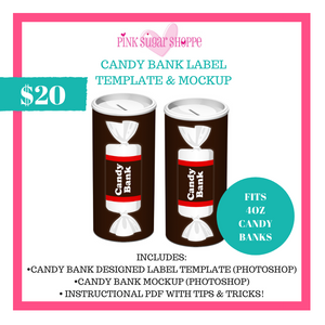 PINK SUGAR SHOPPE CANDY BANK LABEL TEMPLATE AND MOCKUP
