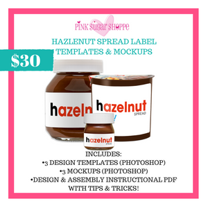 PINK SUGAR SHOPPE HAZELNUT SPREAD LABELS TEMPLATE AND MOCKUP