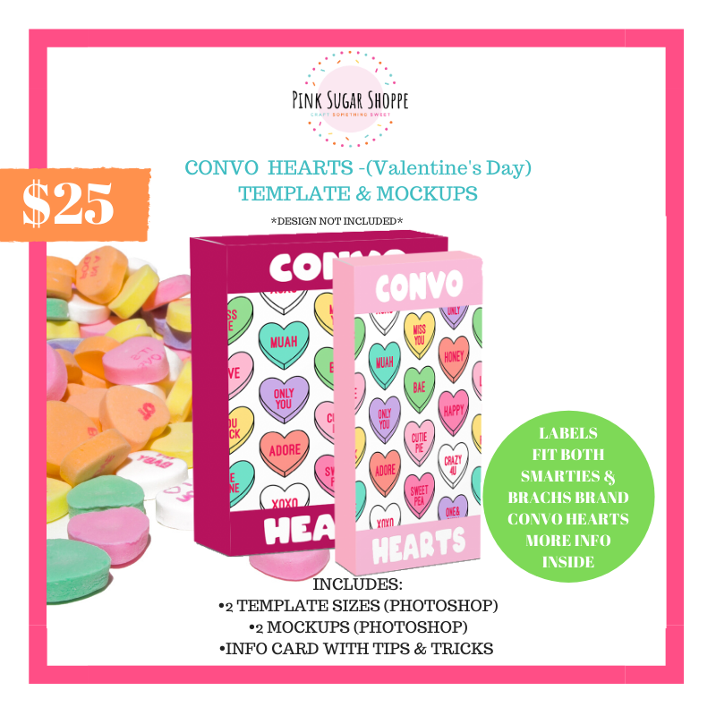 PINK SUGAR SHOPPE CONVO HEARTS LABEL TEMPLATE AND MOCKUP