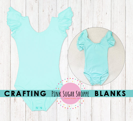 BLANK Ruffle Sleeve Leotards - PSS Crafting Blanks - Mint Blue - Flutter Sleeve - Leotard with Snaps - Girls - Dancewear - Ballet