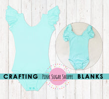 Load image into Gallery viewer, BLANK Ruffle Sleeve Leotards - PSS Crafting Blanks - Mint Blue - Flutter Sleeve - Leotard with Snaps - Girls - Dancewear - Ballet
