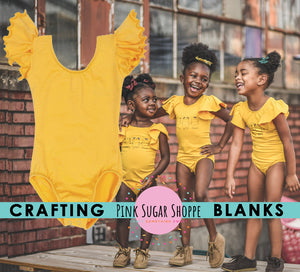 BLANK Ruffle Sleeve Leotards - PSS Crafting Blanks - Mustard Yellow - Flutter Sleeve - Leotard with Snaps - Girls - Dancewear - Ballet