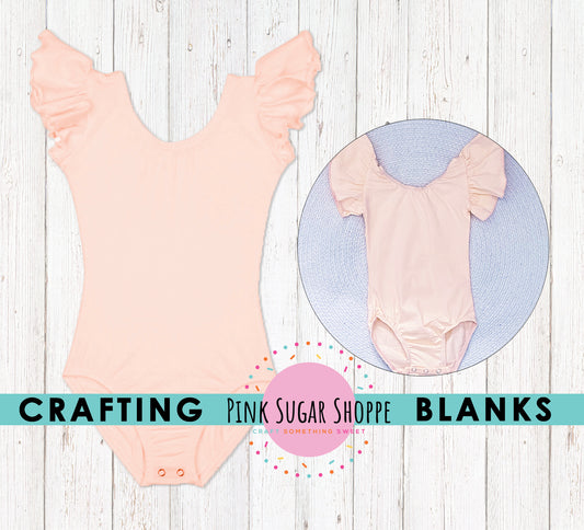 BLANK Ruffle Sleeve Leotards - PSS Crafting Blanks - PEACH - Flutter Sleeve - Leotard with Snaps - Girls - Dancewear - Ballet