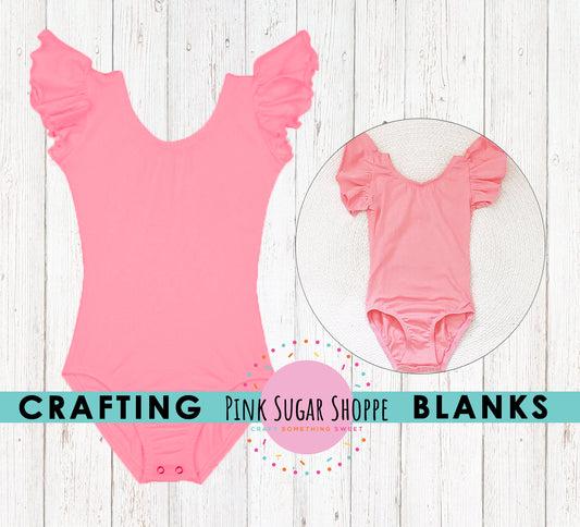 BLANK Ruffle Sleeve Leotards - PSS Crafting Blanks - PINK - Flutter Sleeve - Leotard with Snaps - Girls - Dancewear - Ballet