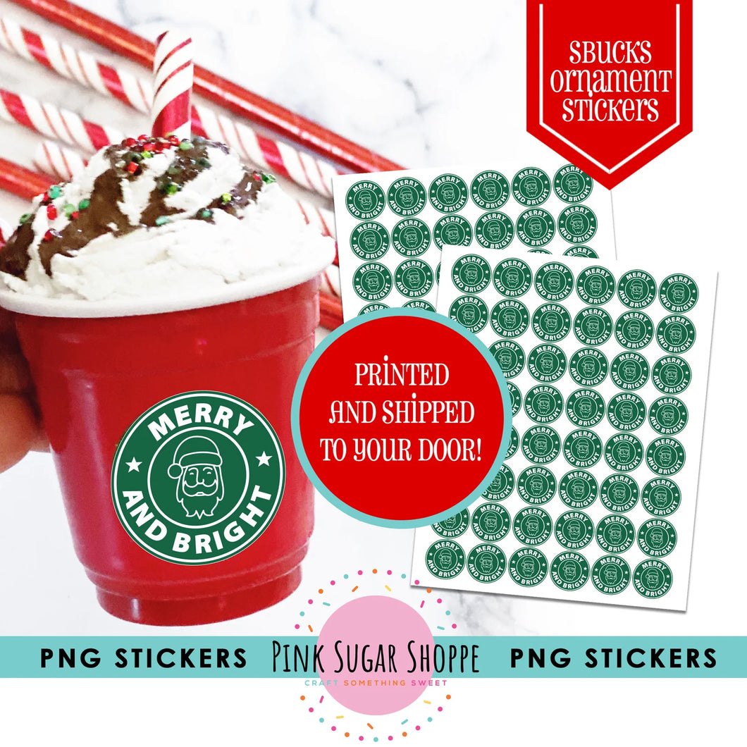PRINTED AND SHIPPED Santa Starbucks Inspired Cup Christmas Ornament Stickers - Starbucks 1 inch Stickers - Dollar Tree Ornament diy