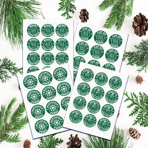 PRINTED AND SHIPPED Santa Starbucks Inspired Cup Christmas Ornament Stickers - Starbucks 1 inch Stickers - Dollar Tree Ornament diy