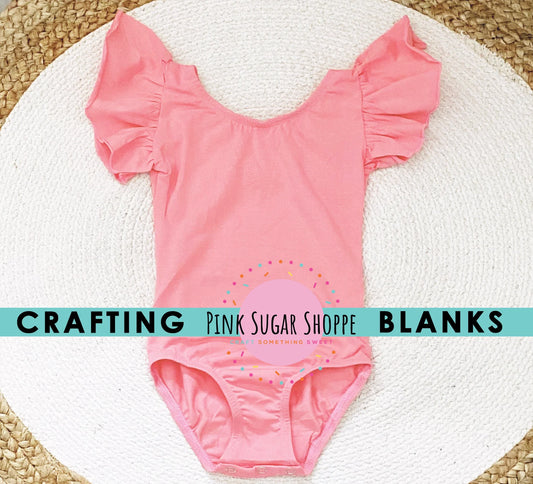 BLANK Ruffle Sleeve Leotards - PSS Crafting Blanks - PINK - Flutter Sleeve - Leotard with Snaps - Girls - Dancewear - Ballet