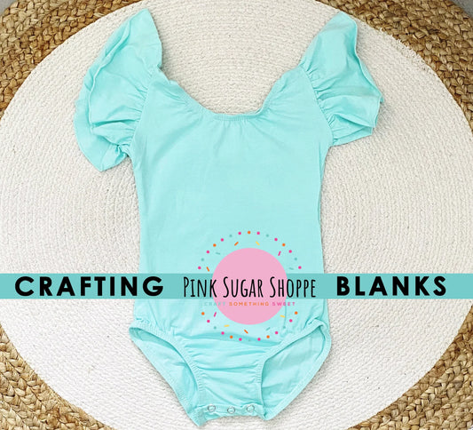 BLANK Ruffle Sleeve Leotards - PSS Crafting Blanks - Mint Blue - Flutter Sleeve - Leotard with Snaps - Girls - Dancewear - Ballet