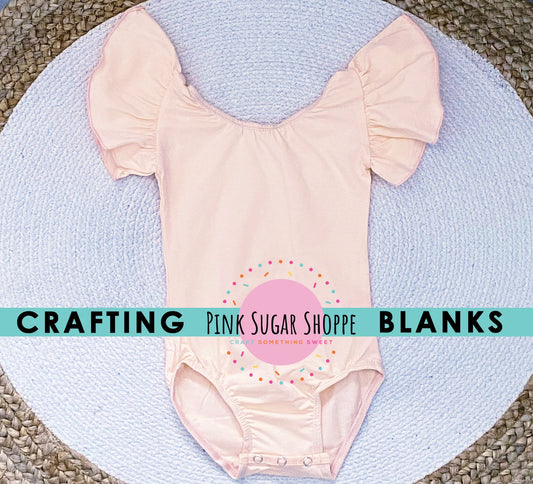 BLANK Ruffle Sleeve Leotards - PSS Crafting Blanks - PEACH - Flutter Sleeve - Leotard with Snaps - Girls - Dancewear - Ballet